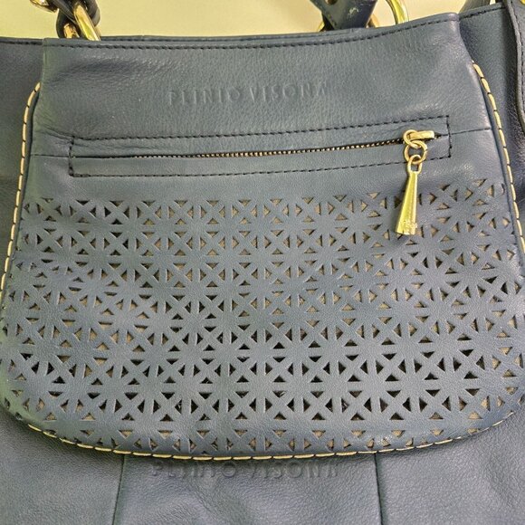 Plinio Visona Vintage Unique Italian Leather Blue Double Convertible Bag - Picture 5 of 10